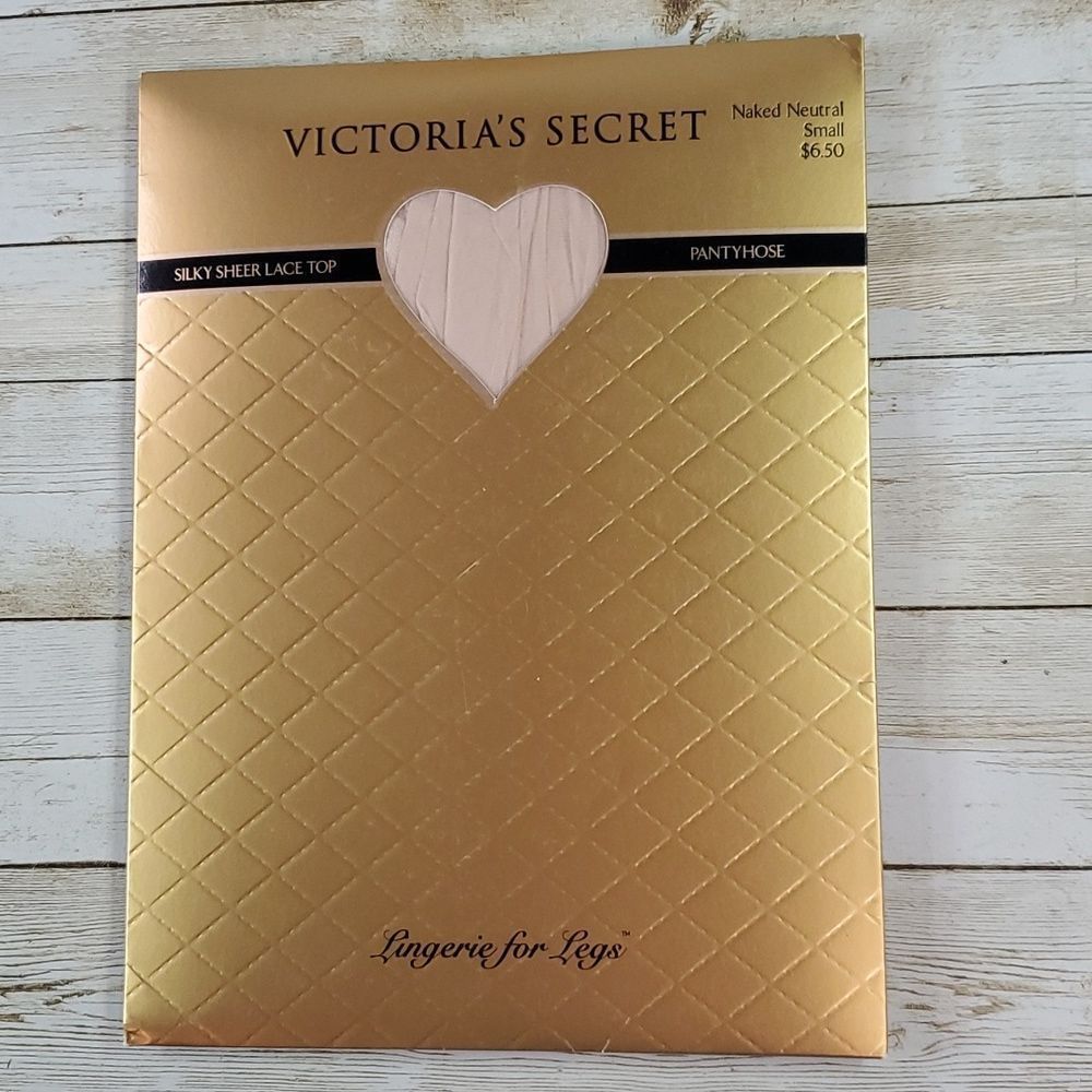 Vintage NEW VICTORIA'S SECRET Naked Neutral Lace Top Pantyhose Stockings Small